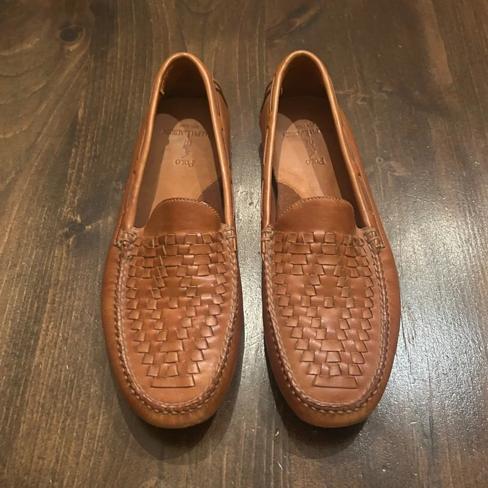 Polo Ralph Lauren Driving Loafers Mens 10D Woven Leather Preppy Nautical Casual